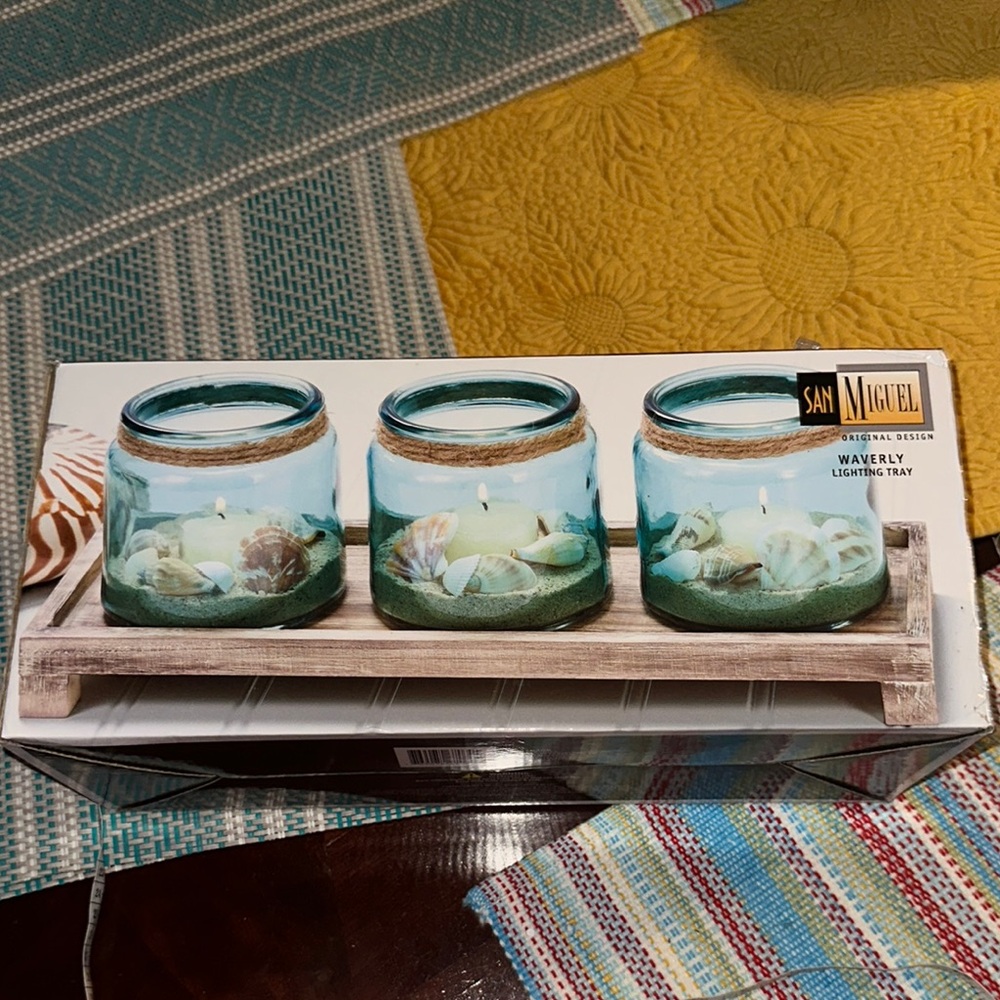 Blue and Brown Candle Holder Set Accents